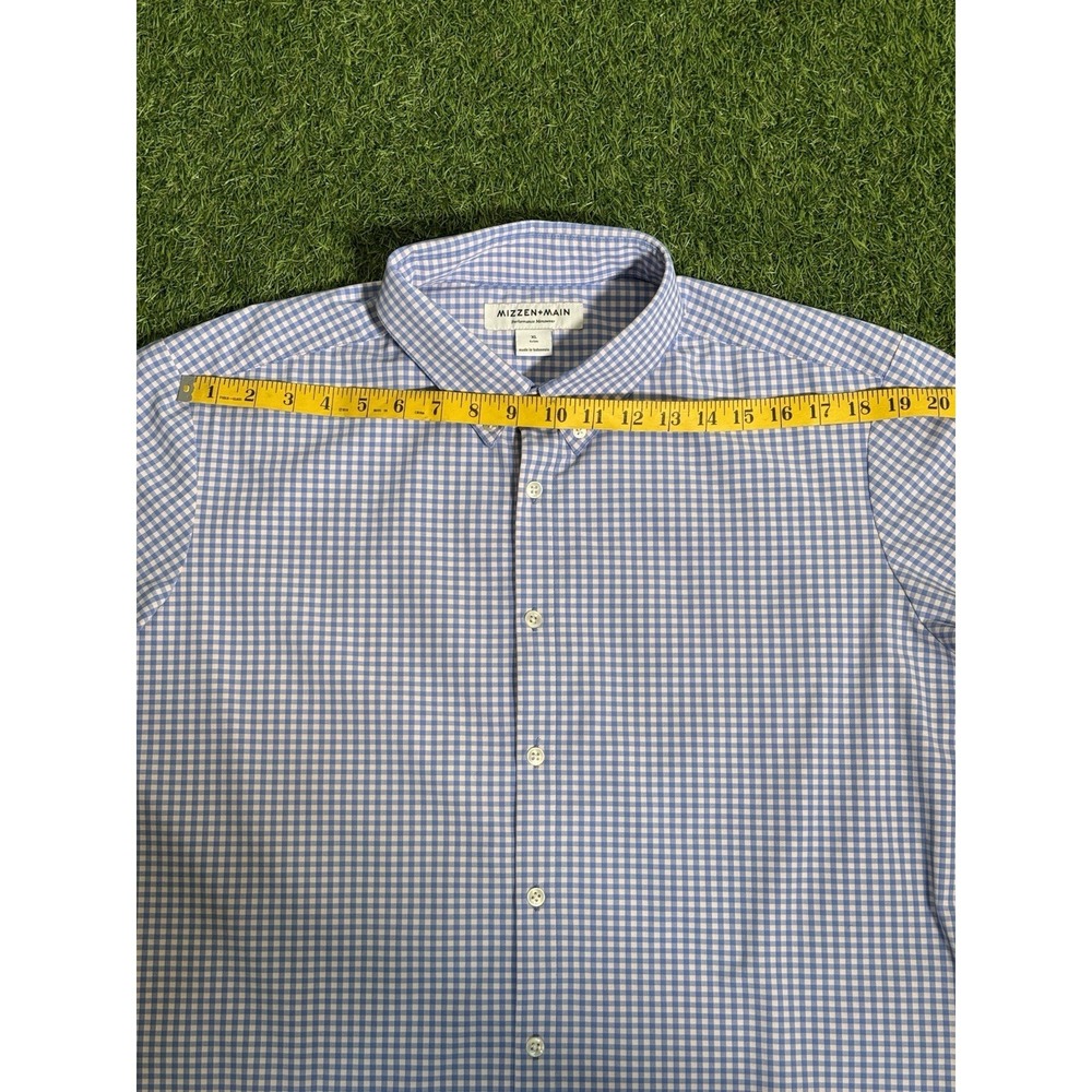 Mizzen Main Leeward Shirt Mens XL Blue Gingham Trim Fit Performance Stretch - Picture 9 of 15